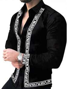 Men's Black Casual Long Sleeve Shirt, Outdoor Leisure Minimalist Fashion Shirt, Jacket - Black - View 1