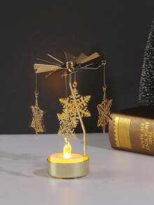 1 件创意旋转木马灯浪漫雪花烛台，适用于家居装饰、节日装饰、圣诞礼物 - 金色 - 查看 7