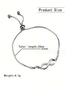 1pc Simple & Fashionable Geometric Infinity Loop Crystal Detail Adjustable Pendant Bracelet For Women, Suitable For Daily Wear And Gifting To Female Friends - Bạc - Xem 5