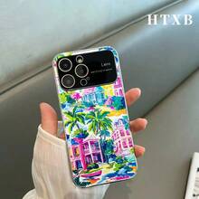 Funda para teléfono con diseño de palmera y coco, electrochapada | Funda AG Frosted Large View Window 2 en 1 para varios modelos, incluyendo las series 17, 16, 15, 14 y 13. - Negro - Ver 3