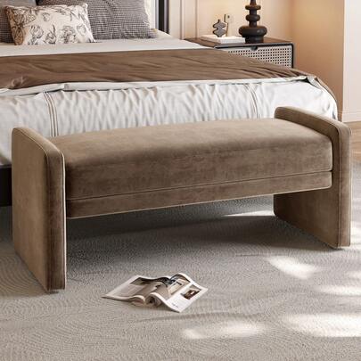 Guyii 46.45" Multi-Functional Storage Bench, Deep Brown Bedroom Bench, Modern Entryway Bench, Comfy Shoe Changing Stool For Entryway, Bedroom, Living Room