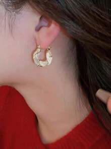 1 Pair Retro French Elegant Versatile Luxury High-End Fashionable Niche Personalized Circle Earrings, Fall/Winter Essential For Women - Multicolor - View 4