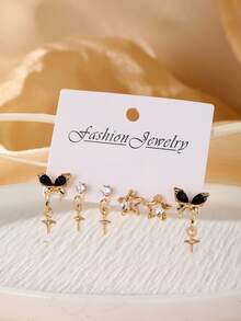 6 件/套 Y2K 粉色心形蝴蝶结耳钉 女士女孩星星吊坠耳环 - 甜美水晶蝴蝶结耳坠 时尚耳饰礼物 - 6件套蝴蝶結愛心耳環 - 查看 13