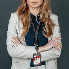 1 Stück (Abzeichenclip + Schlüsselband + Kartenhalter) stilvoller minimalistischer Lehrer-Ausweishalter mit drehbarem Clip, vielseitiges Design für Ärzte, Studenten, Büromitarbeiter, unisex, ideal als Geschenk zum Lehrertag (Schwarzes Leopardenmuster)