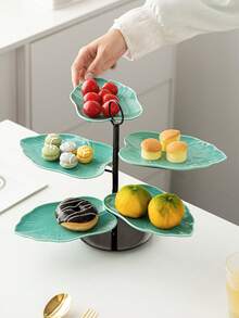 1pc Metal & Ceramic Combination Pedestal Fruit Bowl/Tray, Multi-Color, Minimalist Modern Style, Home Dessert Plate, Suitable For Halloween, Christmas, Wedding, Party, Afternoon Tea - Multicolor - View 2