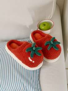 XIXITIAO 1 para uroczych płaskich kapci w kształcie papryczki chili dla kobiet, miękkie podeszwy, przytulne, pluszowe kapcie domowe, ciepłe, grube podeszwy, codzienne kapcie, odpowiednie na zimę, do domu, na imprezę - Czerwony - Zobacz 11