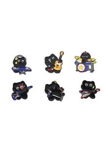 1/6pcs Cute Cartoon Cat Music Band Brooch Set, Drum, Guitar, Electric Guitar, Cat Decor For Clothes, Bags, Backpacks Halloween Accessories Teachers Day