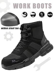 1 Pair Steel Toe Boots Men's Puncture Resistant Anti Smash Non-Slip Work Shoes Comfortable Safety Boots Lightweight For Outdoor Adventure Safety Trainer Work Boots For Construction And Outdoor Hiking Daily Repairs Safety Trainer Work Trainer Safety Shoes - Black - View 3