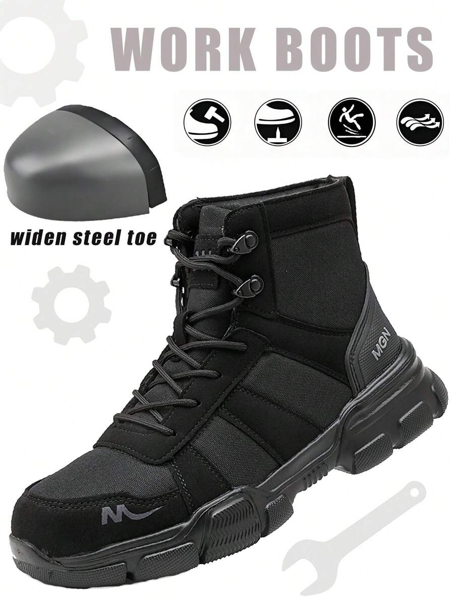 1 Pair Steel Toe Boots Men's Puncture Resistant Anti Smash Non-Slip Work Shoes Comfortable Safety Boots Lightweight For Outdoor Adventure Safety Trainer Work Boots For Construction And Outdoor Hiking Daily Repairs Safety Trainer Work Trainer Safety Shoes - Black - View 1