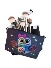 1 个猫头鹰、太阳和月亮图案化妆包，容量大，轻便，多用途，可折叠，拉链开合，适合日常使用和旅行，一份贴心的小礼物 - 彩色 - 查看 3