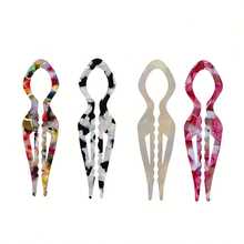 1个醋酸纤维发夹 - 11厘米小球蓬松卷发魔法发夹,简约发夹,U型梳子,可垂于脑后,女士马尾卷发配件,优雅复古发簪,适合女性,马尾打结,正式和日常发型 - 派对、婚礼、日常使用发夹 - 优雅发饰礼品 - 彩色 - 查看 5