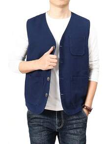 Men's Casual Outdoor Cotton Vest Lightweight Breathable Multi-Pocket Fishing Travel Vests OutwearChristmas IQWV - 02-海軍藍 - 查看 8