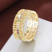 1pc Hollow Floral Design Cubic Zirconia Inlaid Fashion Ring For Women - Multicolor - View 4