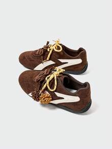 MASKERT 女士休闲鞋，女式复古绒面低帮系带德国训练鞋，柔软亲肤，轻便舒适 - 咖啡棕 - 查看 7