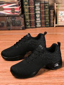 女士舞蹈鞋，透气网眼休闲鞋，软底健身瑜伽舞蹈鞋，适合所有季节 - 黑色 - 查看 7