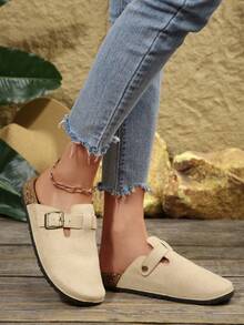 Women's Round Toe Backless Slip-On Shoes With Buckle Soft Sole Comfortable Casual Shoes For Home And Outdoor All Season Wear - Beige - View 6