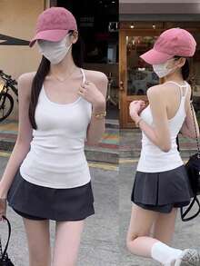 Summer Korean Style Fitted Padded Chest Versatile Backless Camisole Tank Top Casual White - White - View 2