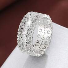 1pc Hollow Floral Design Cubic Zirconia Inlaid Fashion Ring For Women - Multicolor - View 14