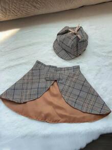 宠物侦探服装套装 - 英式狗猫角色扮演带帽子，适合小型犬，涤纶材质，钩环扣