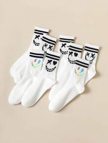 4 أزواج جوارب متوسطة الطول عشوائية للنساء بتصميمات عناصر تعبيرية مضحكة وعادية