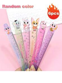 6pcs/Set Cute Cartoon Animal Rulers, 15cm Wavy Line Special Rulers, Elementary Student Children's Gift Prize Rulers, Attractive Multifunctional 15cm Wavy Line Rulers, Student Stationery Small Gift Prize