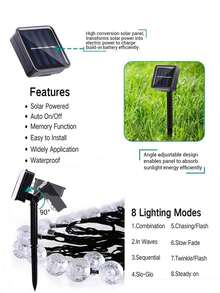 1pc 5 M 7 M 12M 20/50/100 LED 8 Modes Crystal Ball Solar Fairy Light Outdoor Waterproof, Holiday Party Decoration Warm White LED String Light For Garden Yard Decor Fall Decor House Decor Outdoor Decor