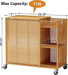 Laundry Hamper With Wheels, Handwoven Laundry Basket With Lid, Shelves, Rolling Clothes Hamper With Removable Liner Bag, 110L Large Laundry Sorter Laundry Room Organization, Naturalhalloween - 白色 - 查看 4