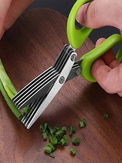 1 件小型不锈钢厨房剪刀，多层蔬菜切菜器，5 刃葱剪，多功能厨房切菜器，蔬菜剪厨房用具，厨房用品，用于切碎韭菜、香料 | 食品安全金属，非常适合切葱等，不适合切布！（颜色随机）