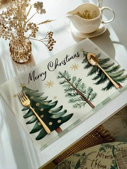 [圣诞餐垫] 1/4/6/8/12 件圣诞树印花餐垫，适用于厨房餐桌装饰的餐垫，最适合圣诞节，可洗餐垫，适用于节日厨房餐桌装饰设置，12.6x16.5 英寸