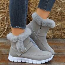 Women's Faux Fur - Trimmed Suede Ankle Boots: Warm & Stylish Winter Essential - Grey - View 5