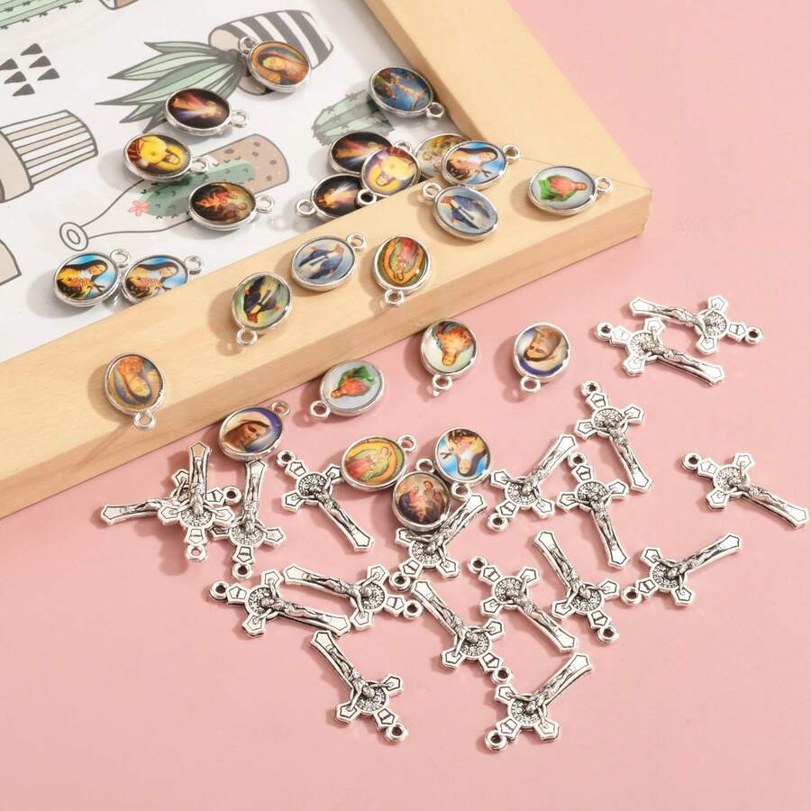 20 Stücke klassische gemischte Portrait Einzelloch & 3-Loch Anhänger, geeignet für DIY Halskette, Armband mit Kreuz (10 Stücke + 10 Stücke)