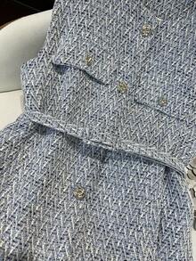 GMFP 女士优雅无袖亮片装饰背心外套，单排扣，串珠腰带，柔软斜纹软呢面料，天蓝色，适合新年/情人节穿着 - 淺藍色 - 查看 11