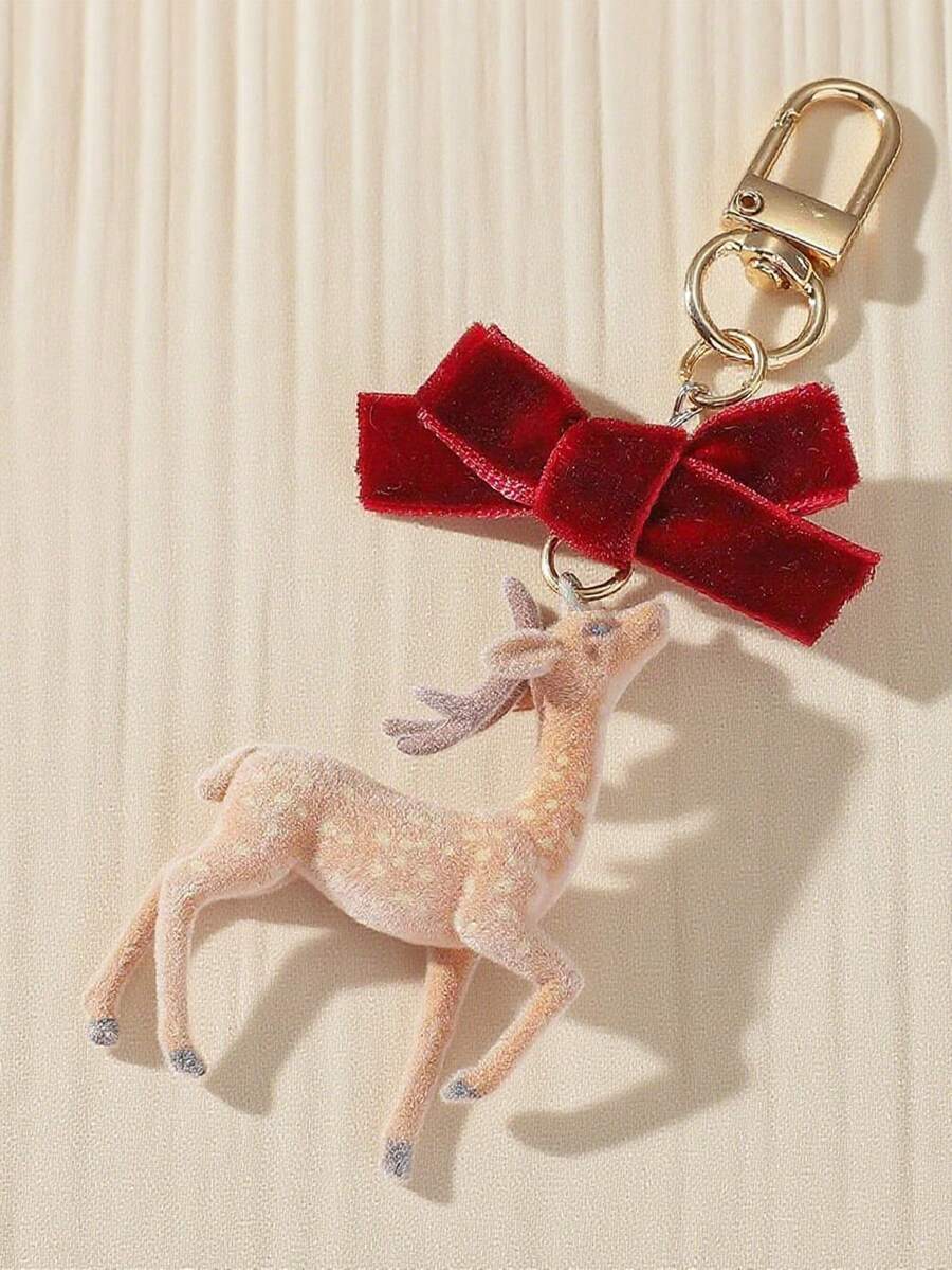Plush Deer Keychain Bow Bag Charms Purse Charm For Hand Bags Backpack Tote Car Keys Accessories S For Women Halloween Accessories Teachers Day Christmas Gift Ideas Bag Lanyards With Id Holder Car Accessories - Multicolor - View 1