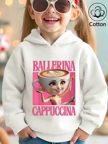 Mädchen-Top, italienisches Brainrot-Muster, bedruckt, langärmlig, Cappuccina-Ballerina, Freizeitsport, Outdoor, Herbst- und Winterausgabe, Polyesterfaser, Spandex, elastisch, Brainrot-bedrucktes Sportshirt für Jungen - Weiss - Übersicht 2