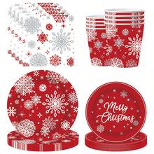 10pcs Christmas Party Supplies Dinnerware Packs Red Snowflakes Plates Napkins Cups Christmas Snowflakes Tableware Set For Winter Holiday Birthday Xmas Party Supplies Merry Christmas Decorations - Multicolor - View 1