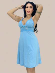 Nursing Nightgown With Lace Detail Postpartum Comfort Maternity. - Baby Blue - View 2
