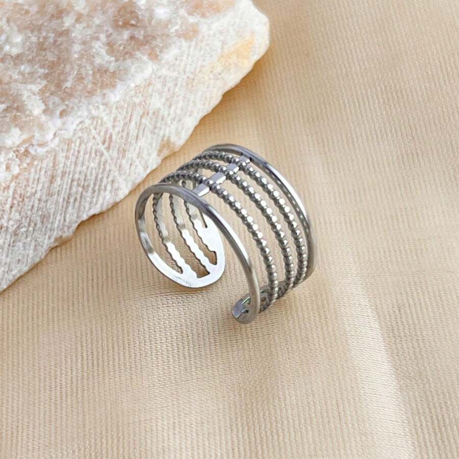 New 18K Stainless Steel Fashion Ring, The Opening Design Can Be Adjusted In Size - 12-prata - View 1