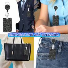 1 Stück (Abzeichenclip + Schlüsselband + Kartenhalter) stilvoller minimalistischer Lehrer-Ausweishalter mit drehbarem Clip, vielseitiges Design für Ärzte, Studenten, Büromitarbeiter, unisex, ideal als Geschenk zum Lehrertag (Schwarzes Leopardenmuster)
