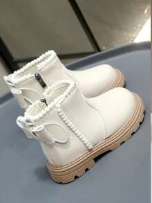 Autumn/Winter New Soft Leather Children's Ankle Boots, Bow Design, Anti-Slip Side Zipper, Versatile Little Girls Short Boots