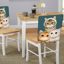 2/4/6pcs Cute Cat Pattern Linen Chair Covers, Suitable For Home Decor, Living Room, Dining Room, Garden, Hotel, Party, Washable Polyester Material Chair Seat Cushion Covers - Multicolor - View 6