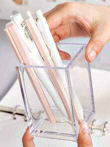 1pc Plastic Transparent Storage Box, Multifunctional Acrylic Storage Box, Desktop Pen Holder Makeup Brush Rack, Stationery Organizer Storage Box, Makeup Brush Storage Box, Desktop Beauty Tool Cosmetic Storage Bucket, Lipstick Storage Box, Pen Holder, Brush Organizer, Desktop Organizer Storage Box, Makeup Brush Storage Bucket, Back To School, Study Supplies, Cute Stationery, Campus Style, Stationery, Writing Pens, Makeup Brushes, Eyebrow Pencils - Clear - View 2