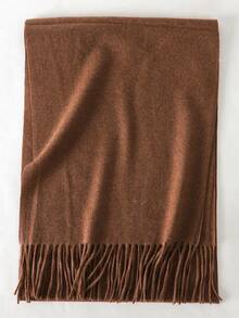 1 pieza Bufanda de cachemira de color amarillo brillante con flecos para mujer, tamaño 30*180cm, chal suave, adecuado para vestidos en , verano, otoño e invierno - Color café rojo - Ver 3