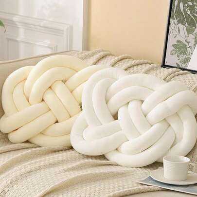 1 件手工针织抱枕，柔软舒适的圆形靠垫，客厅沙发装饰枕，卧室床头板，小尺寸可选，白色