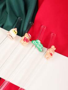 1-7PCS Cute Festive Christmas Glass Straws (Gingerbread Man, Christmas Tree, Bear & Merry Christmas Sign) ,Suitable For Iced Drinks, Afternoon Tea, Milkshakes, Smoothies, Sparkling Water, Milk Tea, Juices And Other Cold Drinks. Ideal For Beach Parties, Outdoor Picnics, Dessert Shops, Snack Bars, Party Supplies, Family Gatherings, Lead - Free & Festive, Perfect Gift For Christmas Enthusiasts. - Style a - View 5