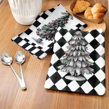 1set/2pcs/100pcs Christmas Tree Printed Pattern Kitchen Towels And Dishcloths, Suitable For Interior Decoration In Restaurants, Kitchens, Bathrooms, Party Decoration, Holiday Gifts, And Can Be Given As Christmas Gifts - Multicolor - View 4