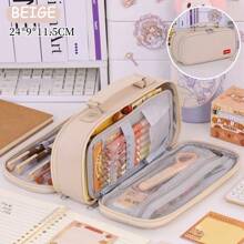 1PC/2PCS 多隔层简约女孩文具盒 - 多功能考试铅笔盒，适合学校使用（高美学设计） - 彩色 - 查看 28