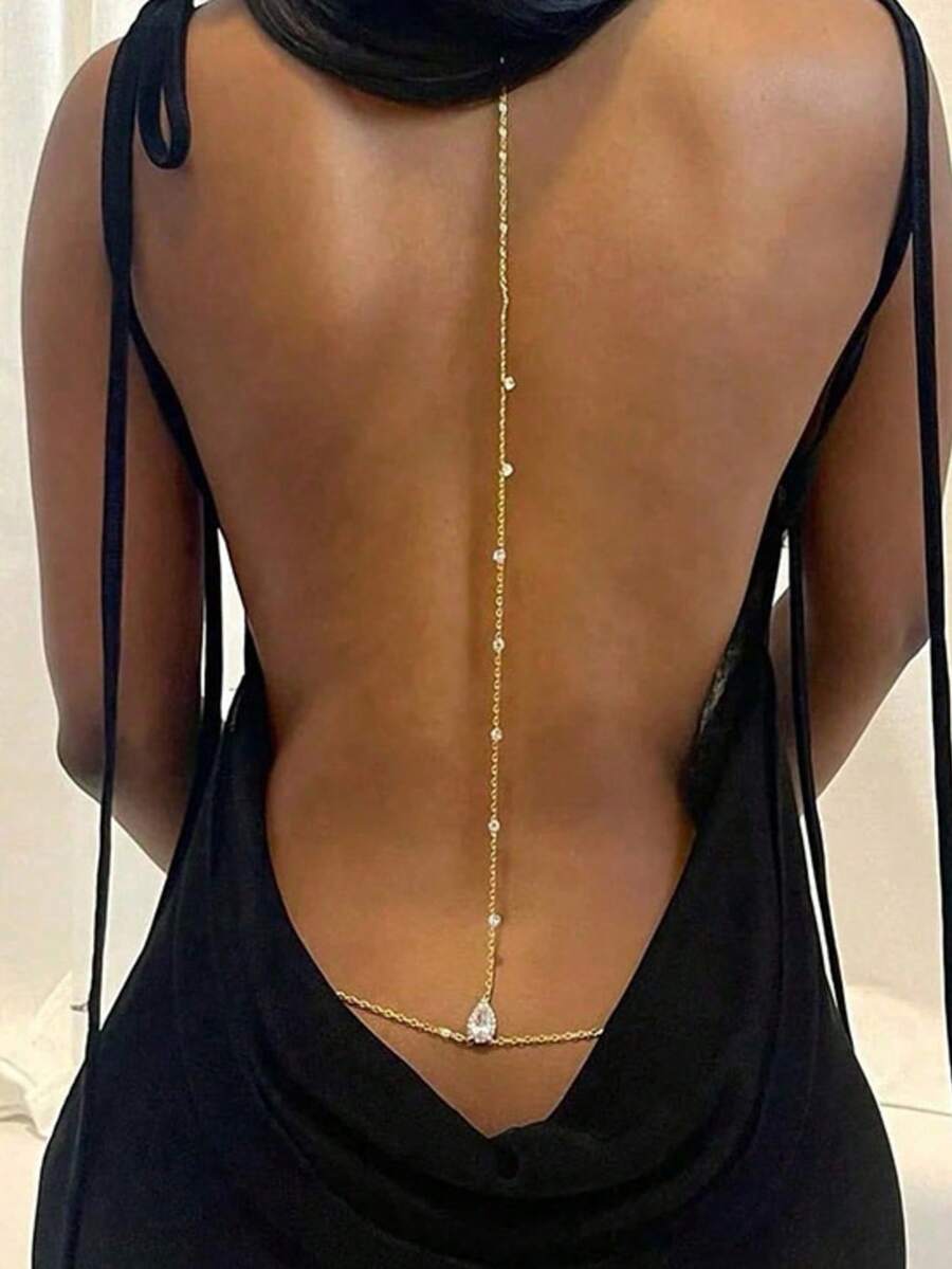 Fashionable Elegant Backless Chain, European And American Personalized Body Chain, Luxury Wedding Accessory, Zirconia Teardrop Chest Chain - Star - View 1