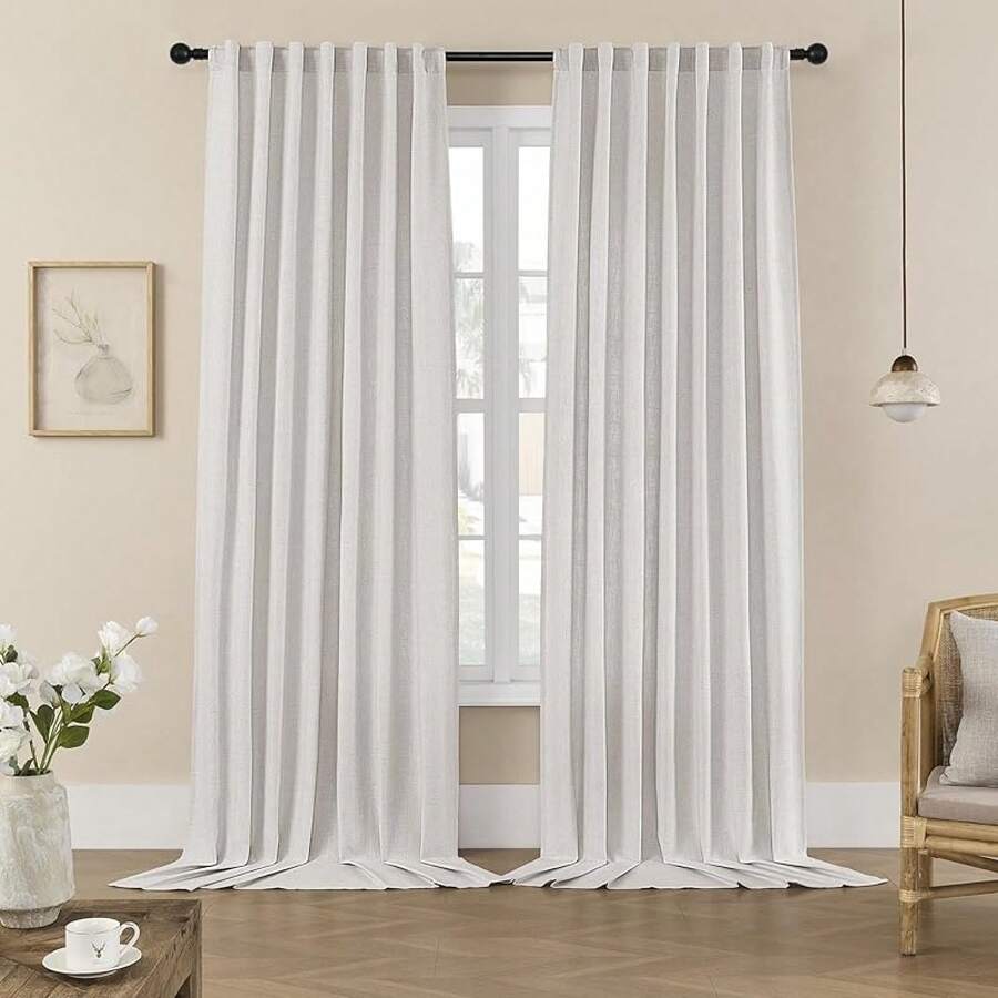 Sheer Curtains 84 Inches Long, White Curtains Living Room 2 Panels Set, Linen Curtains Window Privacy With Filtering (W52 X L84 Inch, Linen), Home Decor - 白色 - 查看 1