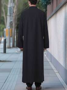 男士纯色长袖立领阿拉伯长袍