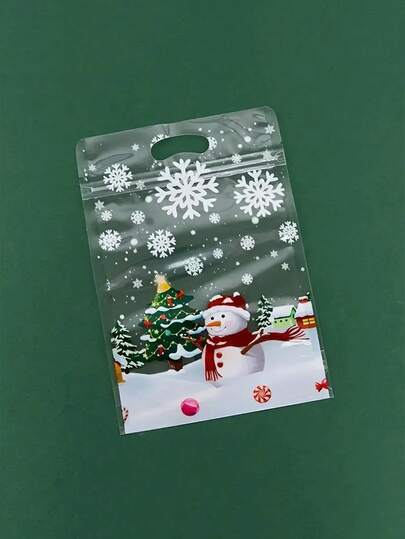 10/50 件圣诞雪花零食袋 - 透明塑料糖果和礼品袋，带有节日雪花和树木图案，适合派对、新年、感恩节 - 适合饼干、糖果和装饰品、圣诞糖果饰品